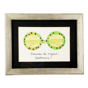 Beatlemania Eyeglasses Embossed Hand Painted Print Framed/Matted MPressions VTG